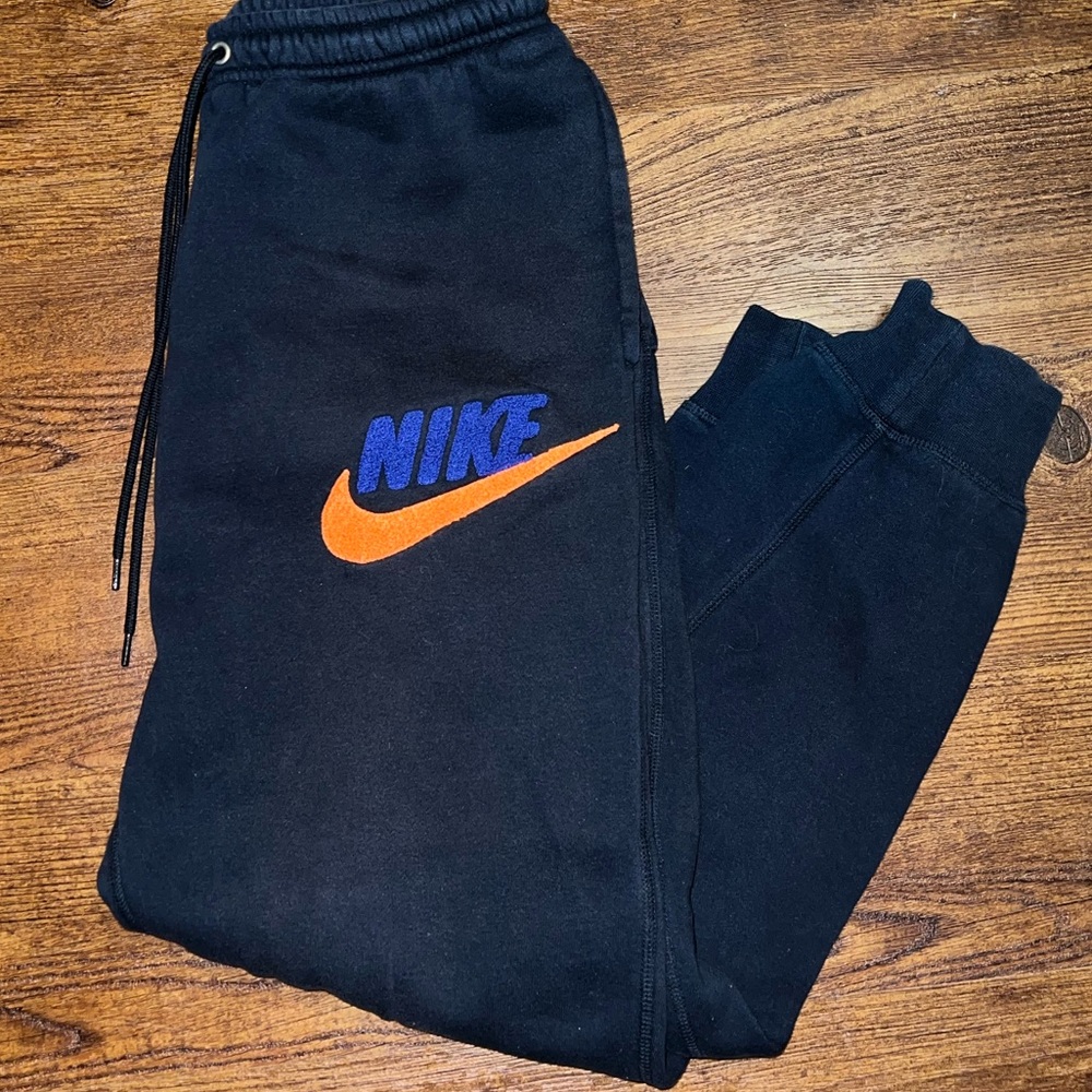 Nike Sportswear Retro Black Athletic Joggers Embroidered Orange Blue Logo Size M - Picture 5 of 11